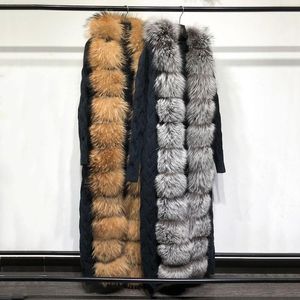 Women's Fur & Faux YOLOAgain Women Hooded Coat Cardigan Sweater Ladies Natural Raccoon X-long 120-125cm