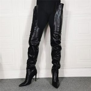 Boots Crotch With Stiletto Heels Women Winter Leather Black Stretch Thigh High Cosplay Unisex Plus Size