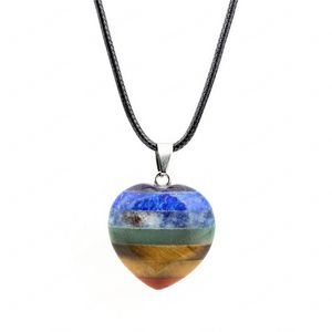 Natural Mixed Gem Rainbow Pendant Stone Amethyst Lapis 7 Chakras Energy Healing Reiki Crystal Necklace Jewelry with Chain