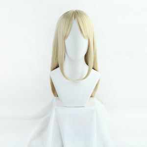 Spel lol ahri cosplay peruk med öron kda pop / stjärna kvinnor långt rakt blont hårstycke Kpop hud syntetiskt hår y0913