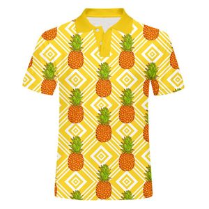 Herrskjorta Orange Ananas T 3D Tryckt Frukt Casual Kortärmad Harajuku Shirts Sommar Toppar Polos