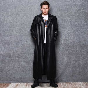 Lautaro Long black leather trench coat men long sleeve double breasted spring autumn plus size pu leather mens clothing 6xl 7xl 211008