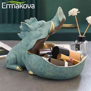 ERMAKOVA Resina Maialino Selvatico Statua Scultura Accessori per la decorazione della casa Scatola portaoggetti per scrivania Figurine Camera in miniatura Decorazione per desktop Regalo 210607