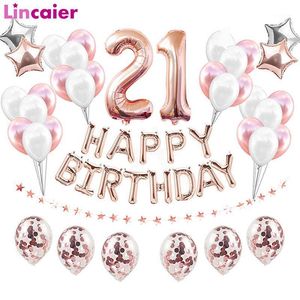 38pcs/Set Rose Gold Blue Pink 32inch Foil Number Balloons 21 Years Old Birthday Party Decor 21st Man Woman