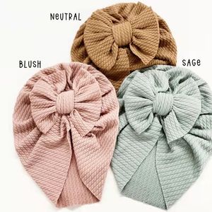 Gorro turbante Waffle, diadema con lazo para bebé, envolturas para la cabeza elásticas suaves para niños, gorro para niñas, gorro, gorro recién nacido