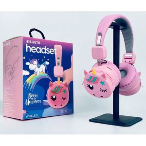 AH-807B New Headphones Lovely Rainbow Unicorn Wireless Stereo Earphone for Children Kids Comfortable Wearing Earphones