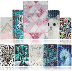 3D Leather Flip Tablets Cases for ipad air 1 2 9.7 10.2 10.5 mini 12345 11 pro marble tiger wolf Tablet Protective Cover