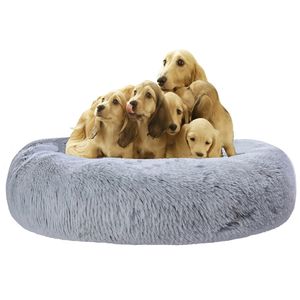 Okrągłe duże łóżko dla psa z pokryciem zamek błyskawiczny zmywalny pet sofa łóżko długi pluszowy hodowla psa Duża poduszka dla psów ciepłe śpiące maty 210915