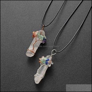 Necklaces & Pendants Jewelry Chakra Gemstone Tree Of Life Pendant Wire Wrapped Natural Clear Quartz Healing Crystal Point Necklace Mothers D