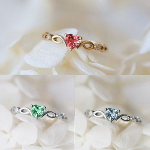 Vintage Heart Ring Silver Gold Plated Quality Dainty Light Engagement Ring for Women Blue Pink Green Red Rose Zircon Size 7 8 9