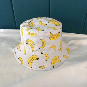 Banan Citron Tryckt dubbelsidig hink Hatt Kvinnor Män Sommar Bomull Mode Panama Cap Sun Girls Fiske Svart Fiskarens hattar Q0805