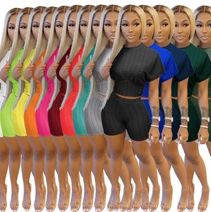 Wholesale womens tennis shorts for sale - Group buy Designer Summer Women Tracksuits Piece Set Shorts Outfits Solid Color Casual Yoga Womens Clothing Sexy Tops Suit Soft Bubble Jacquard Plus Size