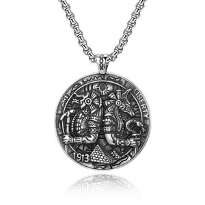 Pendant Necklaces Vintage Titanium Steel Anubis God Round Ancient Egyptian Death Jackal Head Necklace Men And Women Jewelry