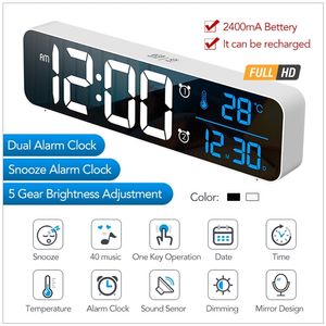 Music LED Digital Alarm Clock Watch Table Temperature Date Display Desktop Mirror s Snooze Home Decor 210804