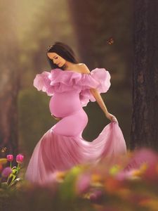 Blush Różowy 2021 Prom Dresses Off The Ramię Długa Kimono Robe Maternity Dress Suknie wieczorowe Bridal Sleepwear