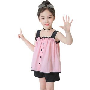 Teenager Mädchen Kleidung Weste + Kurze Kinder Für Patchwork Mädchen Outfit Sommer Kinder Trainingsanzug 210527