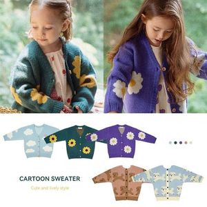 Girls Sweater Autumn And Winter Cardigan Children's Knitted Women's Jeans Clothing 211104