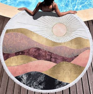 The latest 150CM round printed beach towel, European ink landscape style, microfiber, tassels, soft touch, support custom LOGO