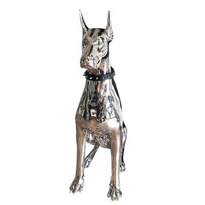 Décorations de jardin Objets décoratifs pour la maison Sculpture en placage d'argent Chien Doberman 18 * 10 * 5cm Statues d'animaux d'art Figurine Décoration de salon Statue en résine