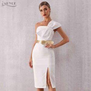 Summer Elegant White Women Celebrity Evening Party Dress Vestido Sexy Strapless Sleeveless Bow Midi Club Dresses 210423
