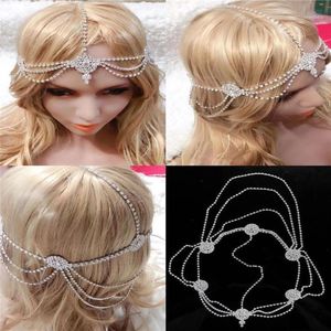 Fermagli per capelli Barrettes 2022 Bohemian Retro Strass Fascia per capelli da sposa Catena Accessori per fascia frontale in cristallo da sposa da donna Commercio all'ingrosso