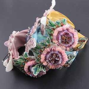 Wholesale colorful wedding bands resale online - 2021 Fashion Big Flower Handmade Fabric Colorful Luxury Crystal Headbands Spring Wedding Floral Hair Band Headwear