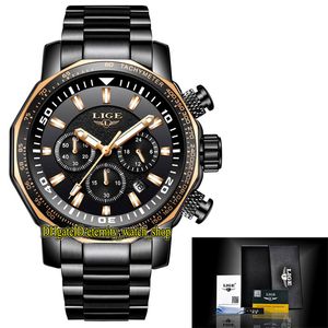 LIGE Eternity LG9871 Spor Erkek Saatler Tarih Dial Gül Altın Pointer Japonya VK Kuvars Chronograph Hareketi Erkekler İzle Çelik Kılıf Paslanmaz Bilezik