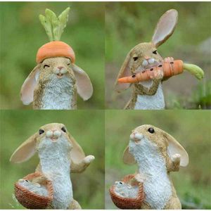 Bonito Easter Rabbit Mesa Decoração Fada Jardim Bunny Animal Estatueta Decoração Decoração Dia dos Namorados Presente Miniature Garden Figurines 210607