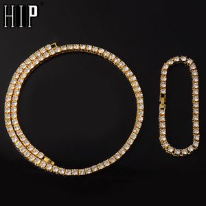 Hip Hop 5mm Iced Out Naszyjniki + Bransoletka 1 wiersz Rhinestone Choker Bling Crystal Tenis Łańcuch Naszyjnik Dla Mężczyzn Biżuteria X0509