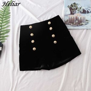 HELIAR Shorts Women Black Button Up Casual Zipper Fly Woolen Shorts Female Elegant Wool Shorts For Women Autumn Winter 210611