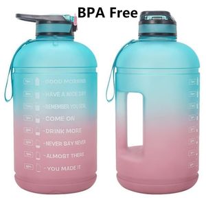 1 galon / 128oz sportów sportowych butelki wodnej z czasem marker szczelne BPA darmowe motywacyjne fitness siłownia drinkware 3.8l czajnik 211122