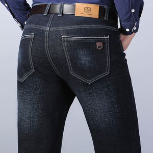Mens Esticar Regular Fit Calças de Jeans Negócios Estilo Clássico Casual Moda Denim Calças Masculinas Calças Blue Black