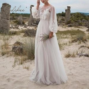 Wholesale womens tulle dresses for sale - Group buy Ordifree Summer Women Long Tulle Dress Long Sleeve Embroidery White Maxi Tunic Beach Dress