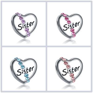 Fit Pandora Charm Bractele Bracte Love Heade Сестра европейские серебряные подвески розовые озеро синие хрустальные бусы DIY змея цепь для женщин браслет ожерелье ювелирные изделия