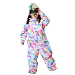 Winter Warm Girls Snowboard Jumpsuit Hoodie Children's Ski Suit Sport One Piece Kids Snow Overalls Waterproof Baby Clothes Sets H0909