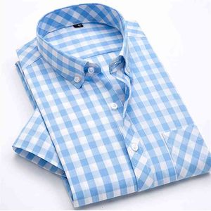 Män 'Plaid Shirt för sommar Kortärmad Slim Fit Casual Easy Match Mens Checked Design Leisure Shirt för Teenage Boys 210708