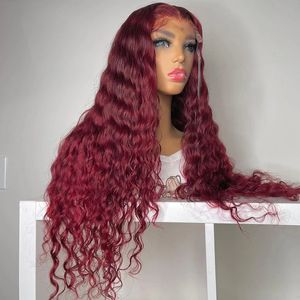 Borgonha # 99J curly cabelo brasileiro perucas frontais para as mulheres pré arranjaram vinho profundo vinho vermelho 13x4 peruca dianteira resistente ao calor sintético perucas