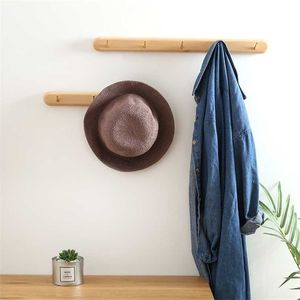 Wood Coat Rack Wall Mounted Hanging Hat Hanger for Jacket Clothes Purses Towels Bag Hook Peg Rail Closet Hangers 211102