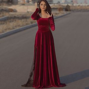 Burgundy Velvet Caftan вечерний с длинным рукавом черный кружева Дубай формальные платья для вечеринки Longo Prom Prods 2021