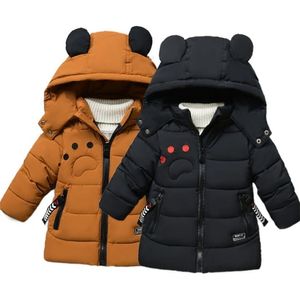 Lilla barn Vinter Varm bomullsrock Baby Boys Tjejer Tjockning Hooded Söt Windbreaker för Toddler Cartoon Outfit Infant Jacket 211203