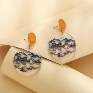 Stud Fresh And Retro Jiangnan Landscape Painting Acrylic Earrings Accessory Jewelry