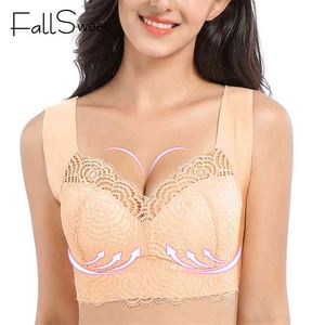 FallSweet Wire Free Lace Bras for Women Plus Size Vest Lingerie Thin Brassiere Full Cup Push Up Seamless Bralette 210728