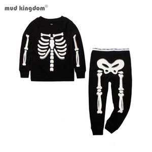 Mudkingdom Chłopcy Dziewczęta Piżama Zestaw Z Długim Rękawem Halloween Szkielet Świecące Dzieci Piżamy Stroje Jesień Śmieszne Pleaswear 210615