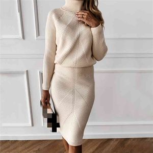 Taovk Höst Kvinnors Kostym Stickad TrackSuit Sweater + Slim Skirt Two-Piece Set 210825