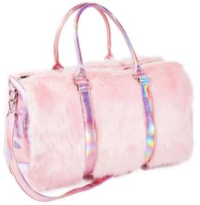 Bolsas de noite Soft Rainbow Bolsas Faux Fur Mulheres Tote Grande Capacidade Laser Sinfonia Rosa Ombro Boston Bag Alta Qualidade