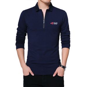 Browon Sonbahar Marka T Gömlek Erkekler Uzun Kollu Fermuar Yaka Baskı Rahat Tshirt Pamuk Slim Fit T-Shirt Artı Boyutu Erkek Giyim 210329