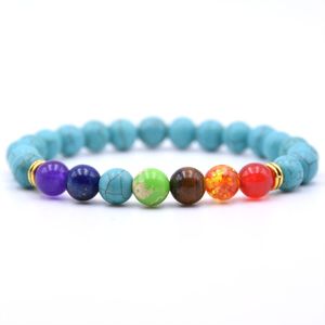 Pulseiras frisadas moda fios coloridos 8mm pedra natural 7 chakras tigre olho olho yoga beading pulseira jóias para homens mulheres