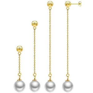 Langkettige Perlenohrringe großhandel-Gestüt Edelstahl Kette Perle Lange Ohrringe Ohrringe Persönlichkeit Einfach Anhänger Schmuck