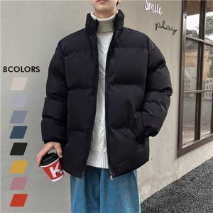 Thicken Warm Jackets Mens Winter Japanese Street Unisex Loose Hip Hop High Street All-match Stand Collar Puffer Jackets 211008