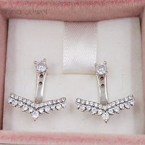 Authentic 100% 925 Sterling Silver Pandora PRINCESS WISHBONE Stud Earrings With Clear Cz Fits European style jewelry 297739CZ